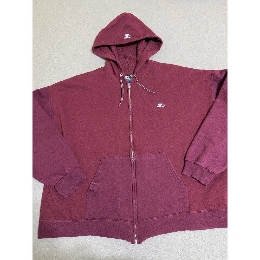 Vintage 90s Starter Mens XL Faded Heavyweight Blank Full Zip Hoodie Maroon WORN